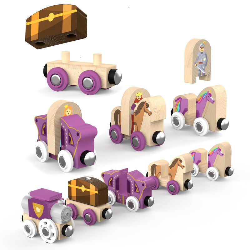 ORBRIUM 68 Pcs Fantasy Kingdom Adventure Wooden Train Set in Wooden Storage Box Unisex Children Toys Girls Boys 3 4 5 6 7 Years Compatible with Thomas  BRIO  Melissa and Doug  Imaginarium  IKEA - Image 2